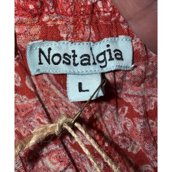 Nostalgia Red Orange Paisley Off Shoulder Dress Boho Ruffle Belted Midi L NWT - Picture 7 of 13